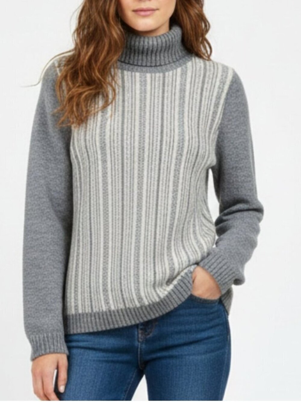 Isabel Marant Alpaca Mohair Turtleneck Sweater Gray Stripe Made in France XS